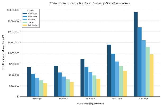 State by State comparison of House Construction Costs USA